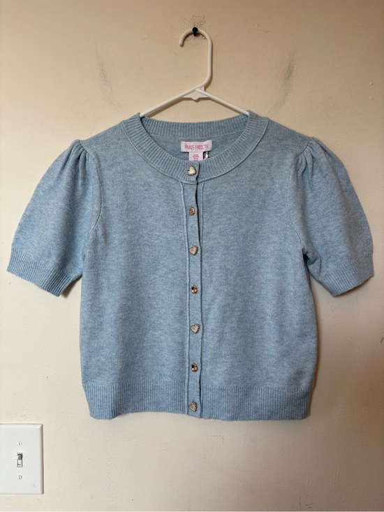 Paris Hilton Sweaters - PARIS HILTON NEW Short Puff Sleeve Cropped Cardigan Blue Sz Medium